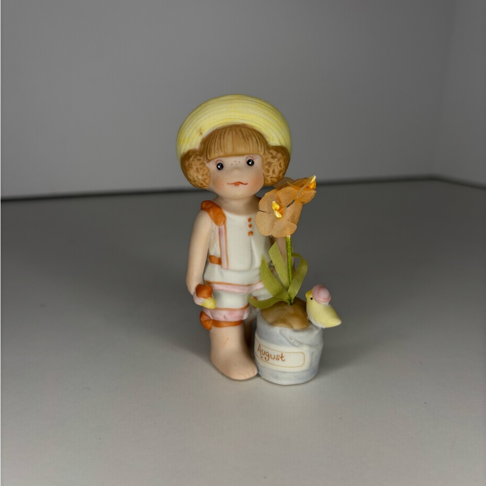 Vintage Applause August Flower Girl Figurine with Yellow Hat